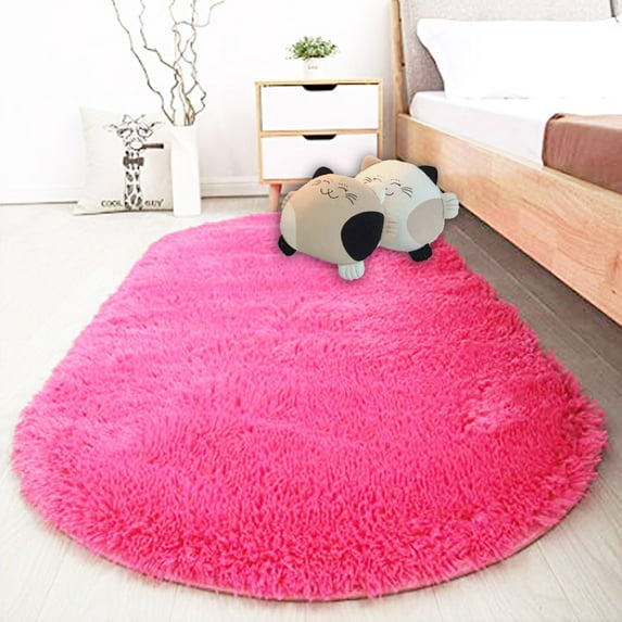 LELINTA 31.4 x 64.9 inches/ 80 x 165cm Fluffy Area Rugs for Bedroom Oval Shaggy Floor Carpet Cute Rug for Girls Room Living Room Home Decoration
