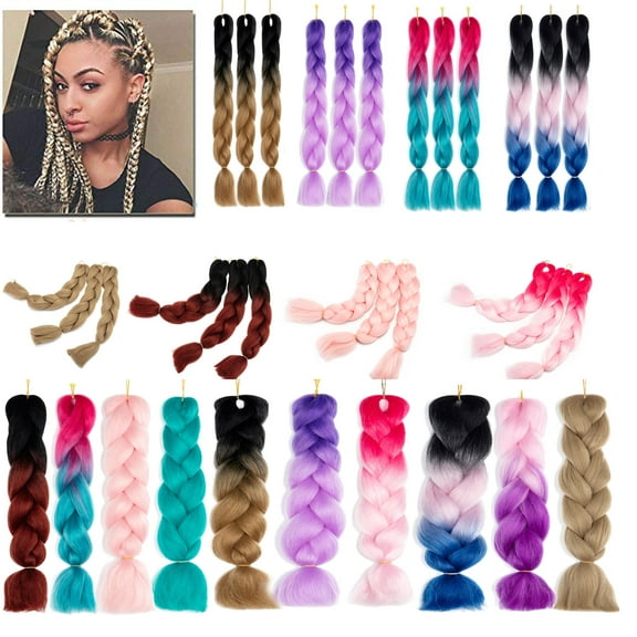 LELINTA 3pcs Synthetic Braiding Hair Bundles Kanekalon Hair Salon Crochet Braids Ombre for Twist Braiding Hair 24 inch 95g /Bundles