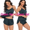 thumbnail image 1 of LELINTA 4 PCS Women Casual Sleepwear Solid Satin Babydoll Pajamas Set V Neck Sexy Lingerie Nightwear Ladies Home Dailywear Lounge Wear, Green, 1 of 6