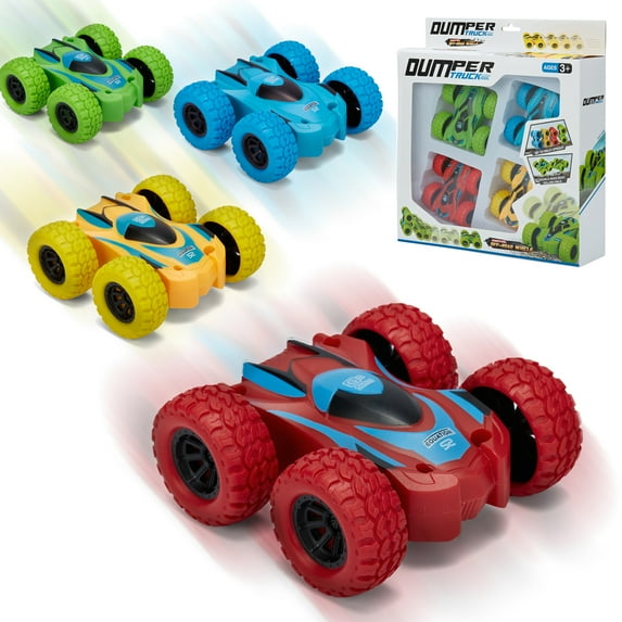 LELINTA 4Pack Toddler Push and Go Cars - Early Educational Friction Powered Truck Car Toys Set, Powered Pull Back Toys Vehicle Toys for Children Boys Girls Kids Gift