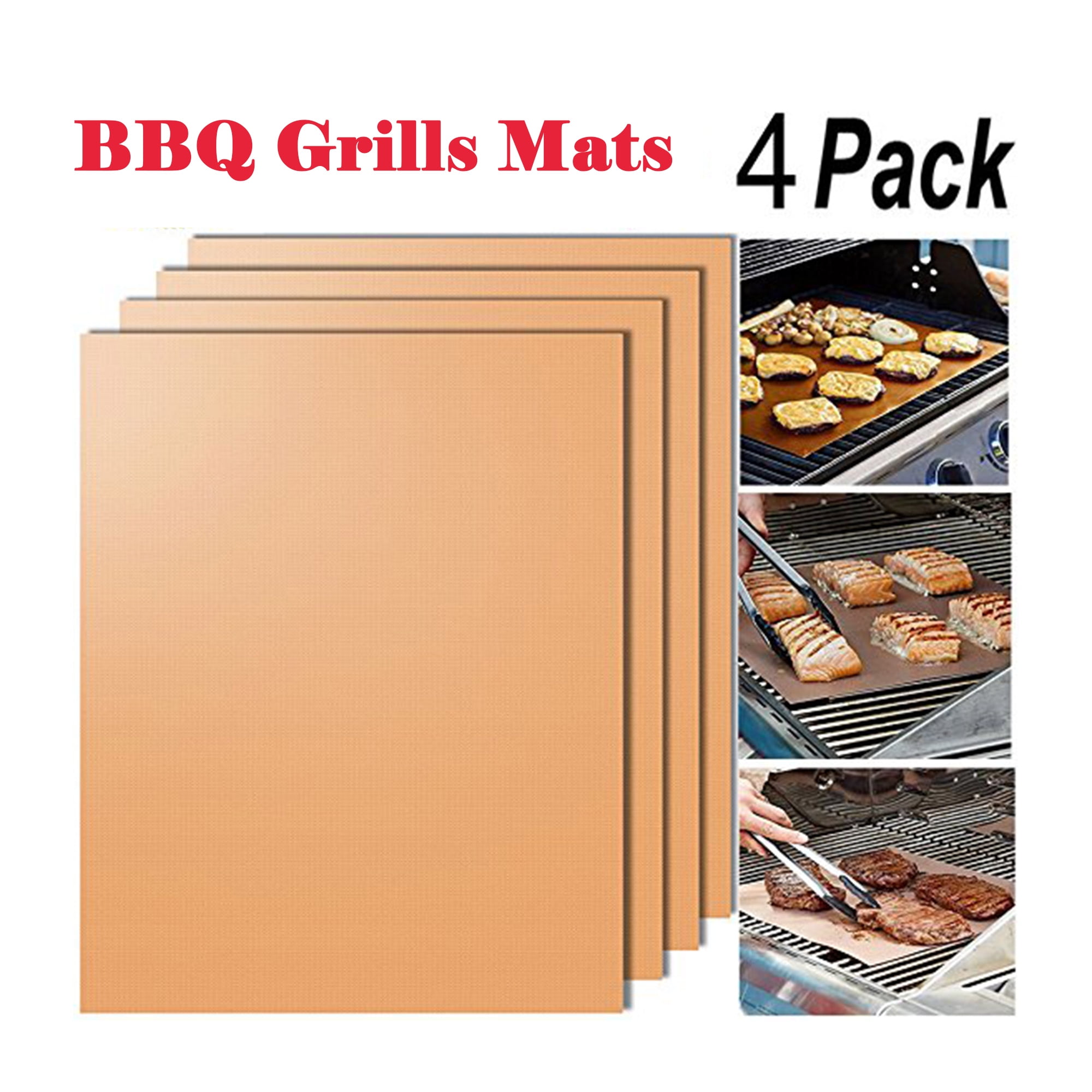 LELINTA 4Pcs Copper Chef Grill and Bake Mats Non stick Outdoor BBQ Tools Barbecue Roast Sheet Pad