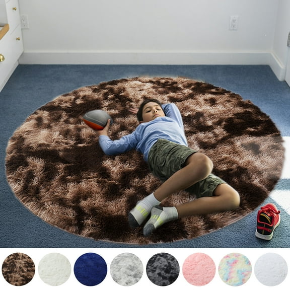 LELINTA 4ft x 4ft, 5.3ft x 5.3ft, 6ft x 6ft Super Soft Fluffy Floor Rug Washable Shag Rug Round Shaggy Area Rug Bedroom Dining Room Anti-skid Carpet Yoga Mat Child Play Mat
