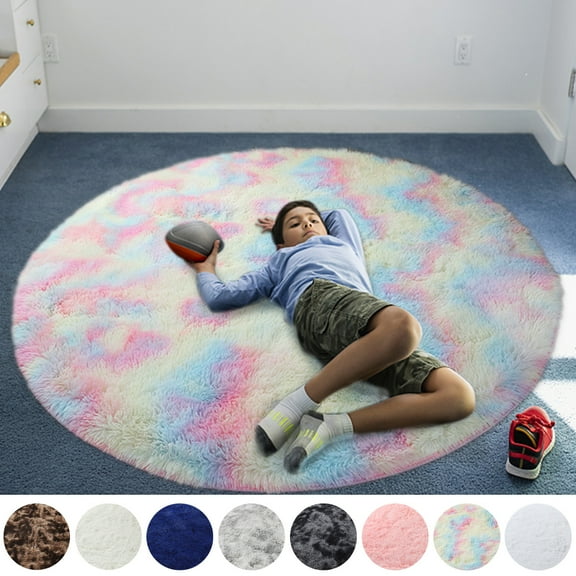 LELINTA 4ft x 4ft, 5.3ft x 5.3ft, 6ft x 6ft Super Soft Fluffy Floor Rug Washable Shag Rug Round Shaggy Area Rug Bedroom Dining Room Anti-skid Carpet Yoga Mat Child Play Mat