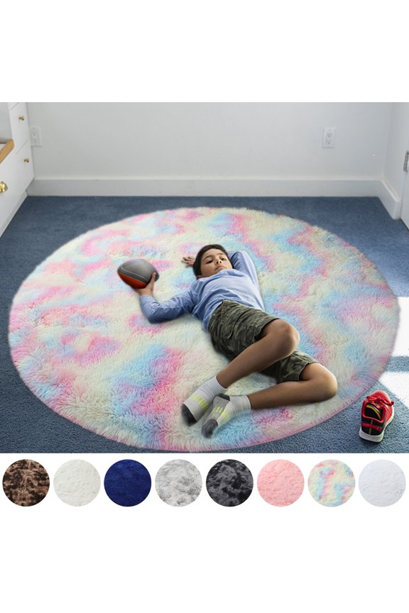 4ft x 4ft, 5.3ft x 5.3ft, 6ft x 6ft Super Soft Fluffy Floor Rug Washable Shag Rug Round Shaggy Area Rug Bedroom Dining Room Anti-skid Carpet Yoga Mat Child Play Mat