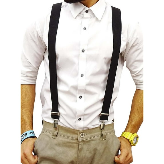 LELINTA 5 Pack Mens Suspenders Y-Back Adjustable Solid Straight Clip Suspenders with Heavy Duty Clip for Work Pants Black