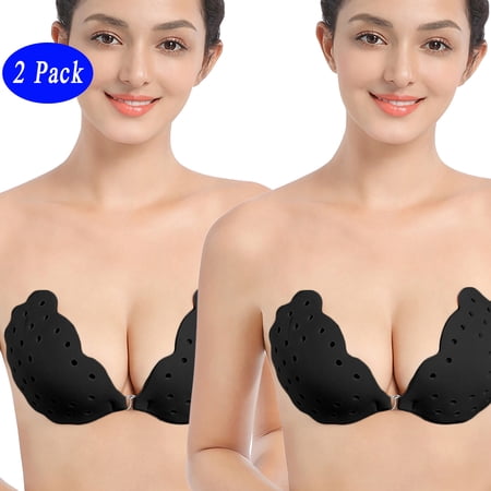 LELINTA Adhesive Bra, 1/2 Pack Breathable Strapless Push Up Sticky Bra Backless Reusable Invisible Silicone Bra for Women