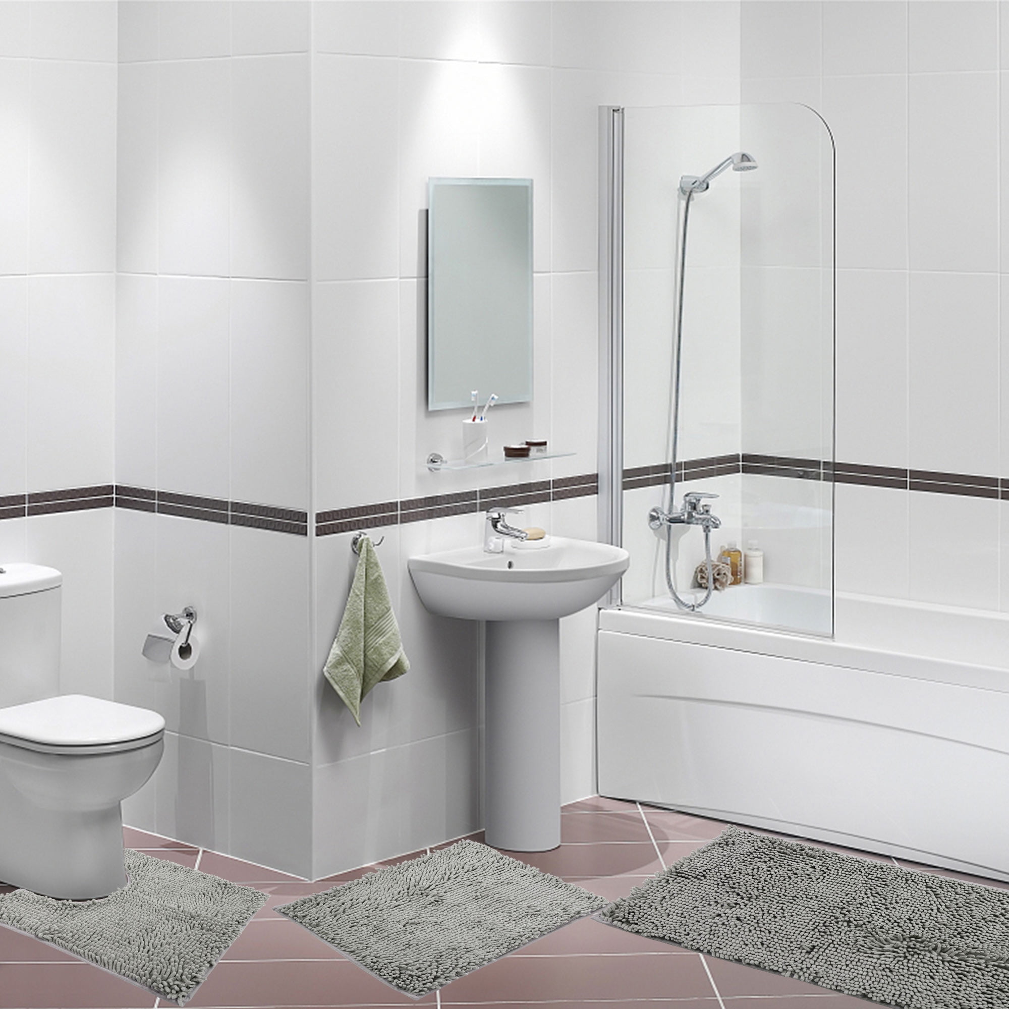 LELINTA Bathroom Rugs Set Ultra Soft 3 Pieces Bath Rugs Non Slip ...