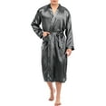 thumbnail image 1 of LELINTA Big & Tall Mens Satin Robes Sleep Shirts Short Sleeve Nightshirts Sleepwear Henley Long Nightshirt Nightwear, Black/ Wine Red/ Grey/ Blue, Up Size To 3XL, 1 of 8