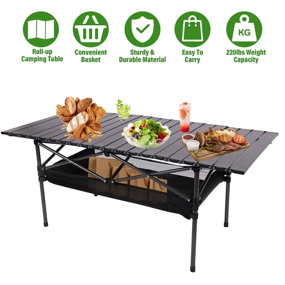LELINTA Camping Tables That Fold Up Lightweight, Portable Aluminum Roll-up BBQ Table Rustproof 220lbs Load with Carrying Bag for Outdoor Camping Backyard Patio