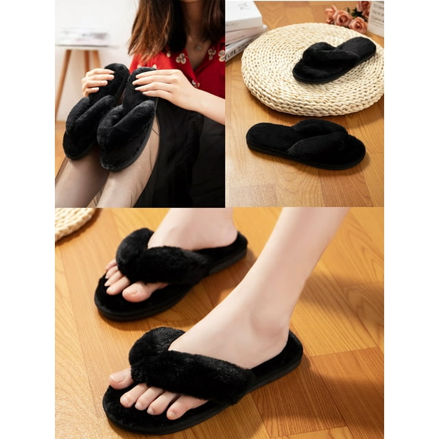LELINTA Cozy House Slippers for Women Non Slip Indoor House Spa Thong Slipper Memory Foam Slide Shoes Slipper, Black/Gray/Pink