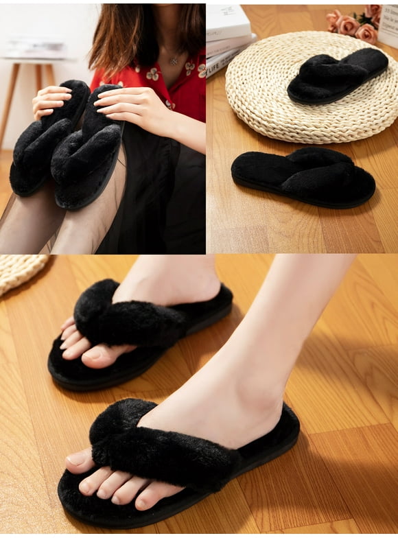 LELINTA Cozy House Slippers for Women Non Slip Indoor House Spa Thong Slipper Memory Foam Slide Shoes Slipper, Black/Gray/Pink