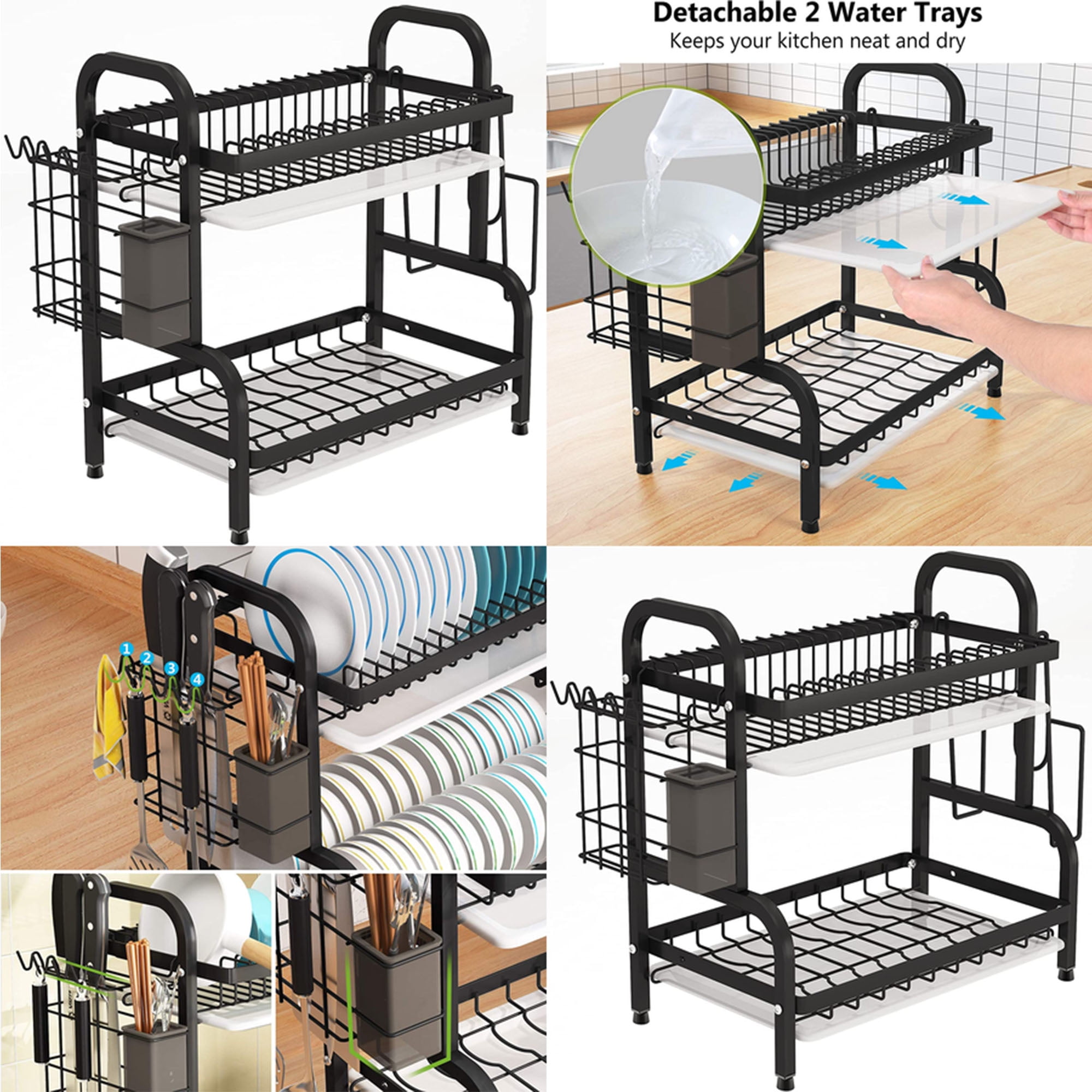 LELINTA Dish Rack, Cambond 2 / 3 Tier Dish Drying Rack with Drain Board ...