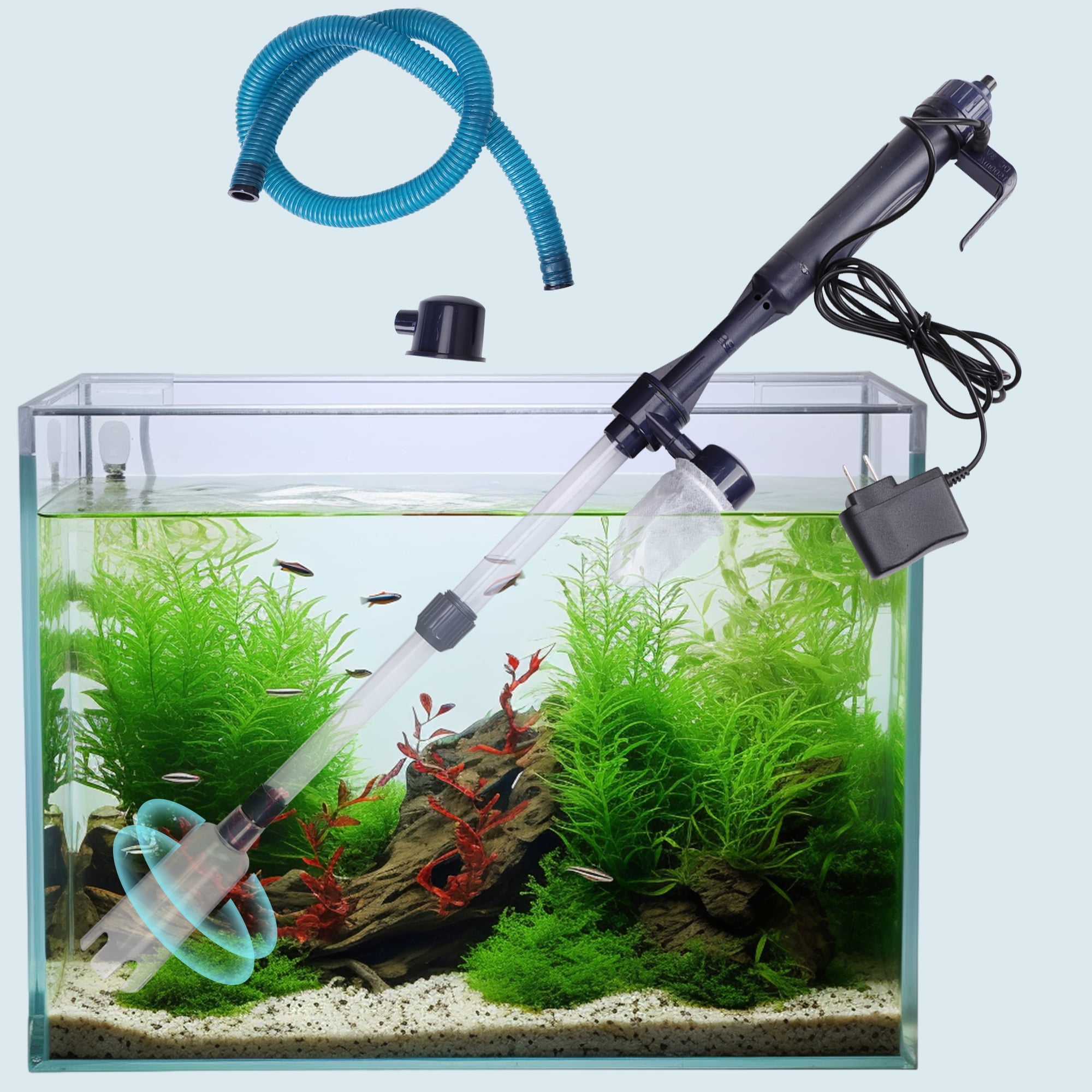 LELINTA Electric Aquarium Gravel Cleaner, 2 in 1 Fish Tank Gravel Cleaner Automatic Siphon Vacuum Cleaner Kit for Change Water Wash Sand-18W Black/ Blue