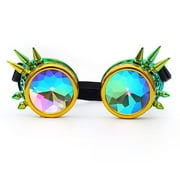 LELINTA Fation Rainbow Steampunk Goggles Rivet Laser Kaleidoscope Glasses Role Playing Round Glass Crystal Lens Silver Black Pink