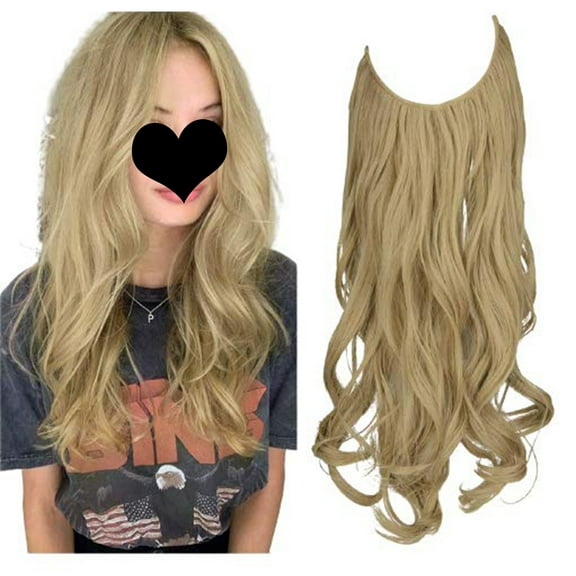 LELINTA Hair Extensions with Invisible Transparent Wire Adjustable No Clips in Curly Wavy Invisible Hidden Hairpiece for Women 18/20 Inch - Cool Light Blonde