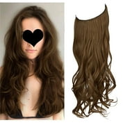 LELINTA Hair Extensions with Invisible Transparent Wire Adjustable No Clips in Curly Wavy Invisible Hidden Hairpiece for Women 18/20 Inch - Cool Light Blonde