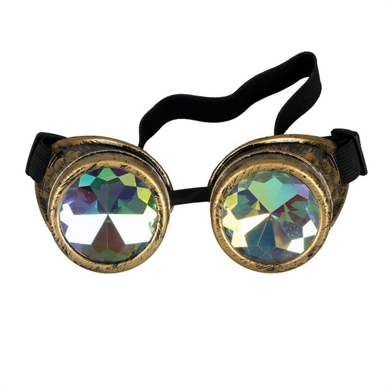 Kaleidoscope Steampunk Cyber Goggles Strap Rainbow Crystal Lens Gothic Glasses Kaleidoscope Steampunk Cyber Goggles Strap Rainbow Crystal Lens Gothic Glasses