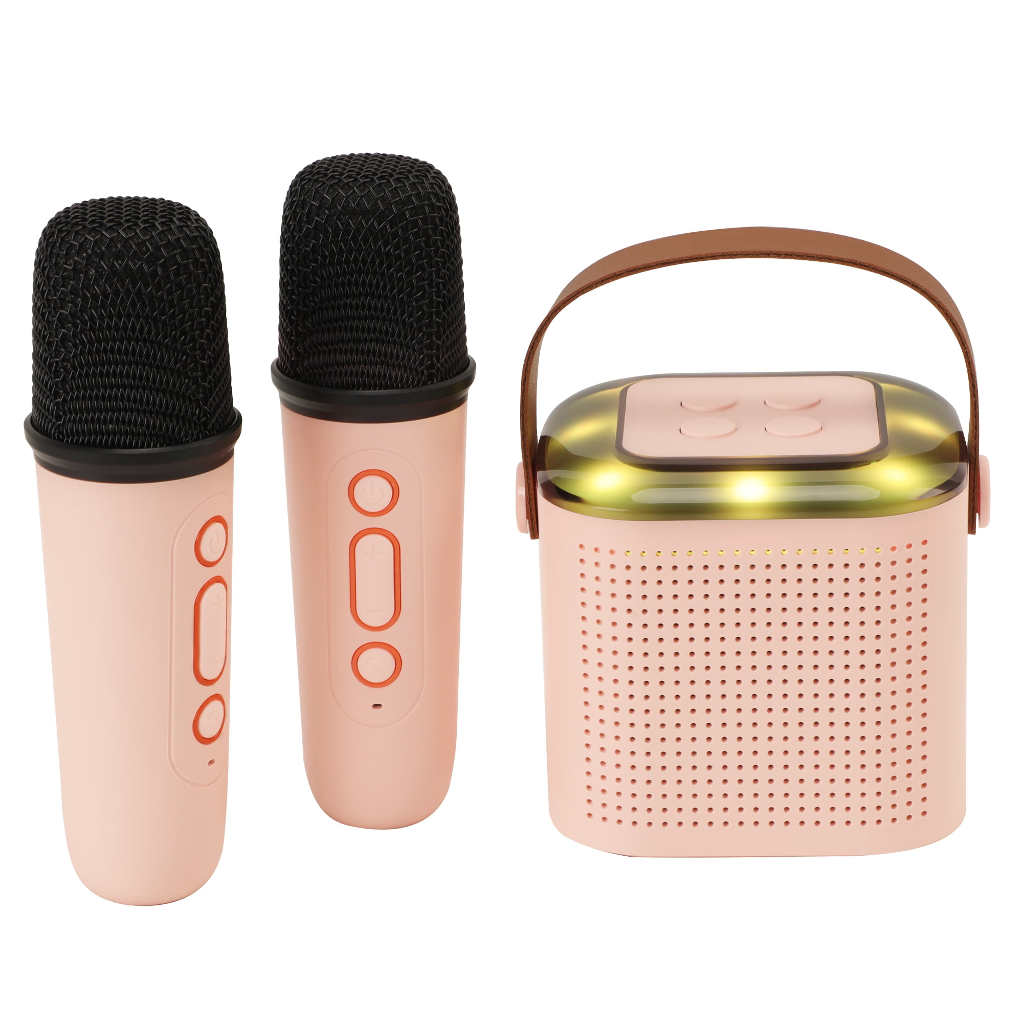 LELINTA Karaoke Machine with 2 Wireless Microphones for Kids Adults, Portable Bluetooth Mini Karaoke Speaker Home Theater Singing Karaoke System, White,Pink