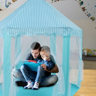 LELINTA Teepee Tent, Kids Playhouse Castle Play Tent Children Fort Canvas  Canopy for Indoor Outdoor with Carry Bag Portable Large Playhouse,Blue for  Boys and Girls 