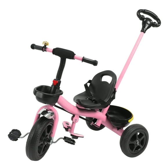 LELINTA Kids Tricycles with Push Handle & EVA Upgraded Training Wheels Toddler Balance Bike,White Pink Red
