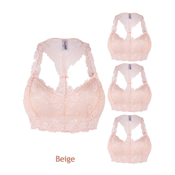 LELINTA Lace Bralette for Women Plus Size Removable Padded Breathable Lace Bras Sexy Bralette Racerback Bras,4pack S-XL