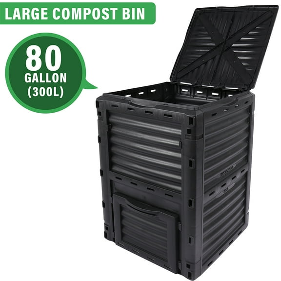 LELINTA Large Garden Compost Bin, 80 Gallon (300L) Composter Box with Snap-on Top Lid and Aeration System, Lightweight Garden Compost Barrel Tumbler, BPA Free
