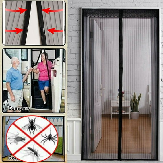 LELINTA Magnetic Screen Door with Durable Fiberglass Polyester Mesh Curtain and Full Frame Hook & Loop Fits Door Size up to 36''W x 82''H, Magnet Curtain & Mosquito Screen, Black