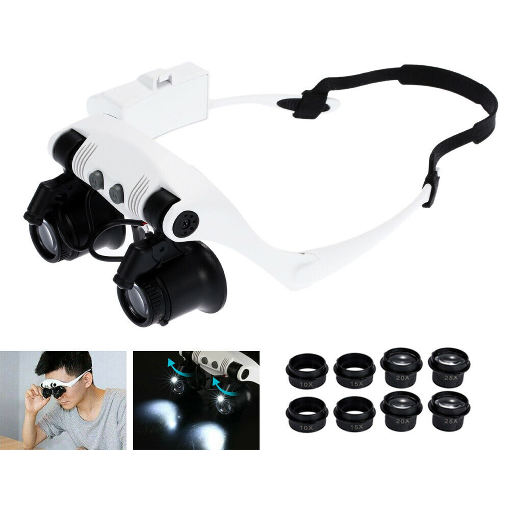Dual Lens 20X MAGNIFYING Eye GLASSES W/ Led Lights 20 Power 20x