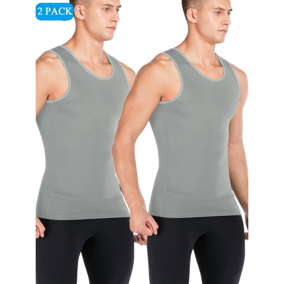 LELINTA Men's 2 Pack Slimming Body Shaper Vest Compression Shirt Gym Workout TaLELINTA Top Sleeveless Abdomen Shapewear Undershirt