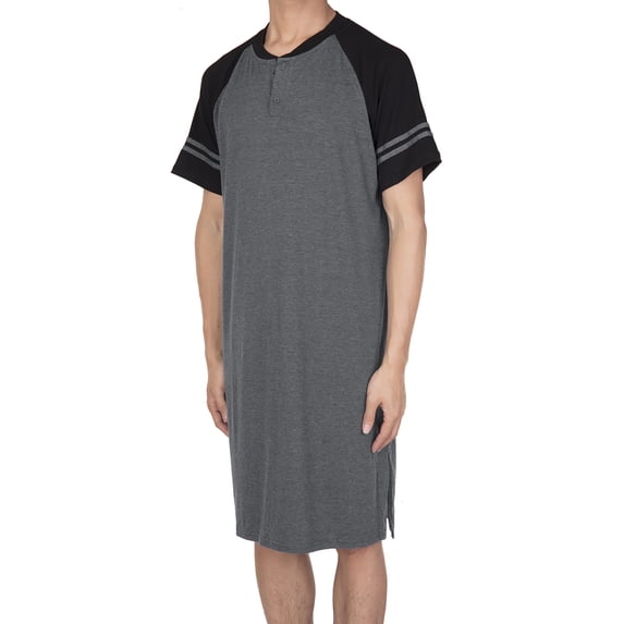 LELINTA Men's Big and Tall Sleepwear Cotton Sleep Shirt Men Crew Neck Nightshirts Short Sleeve Shirt Lounge Sleepwear Black/ Wine Red/ Light Grey/ Blue-Up Size To 3XL Color