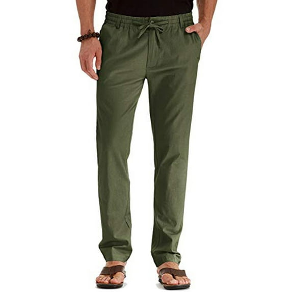 LELINTA Men's Casual Beach Trousers Elastic Loose Fit Lightweight Linen Summer Pants
