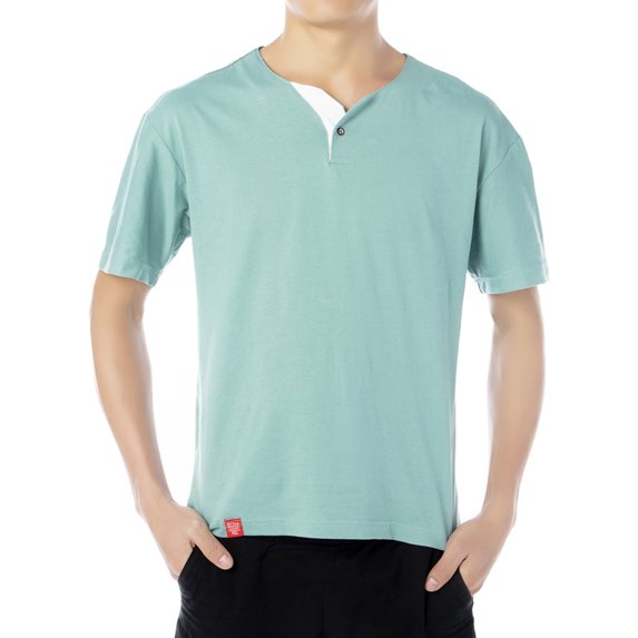 LELINTA Men's Casual Slim Fit Pure Color Short Sleeve Fashion T-Shirts Cotton Shirts Blue