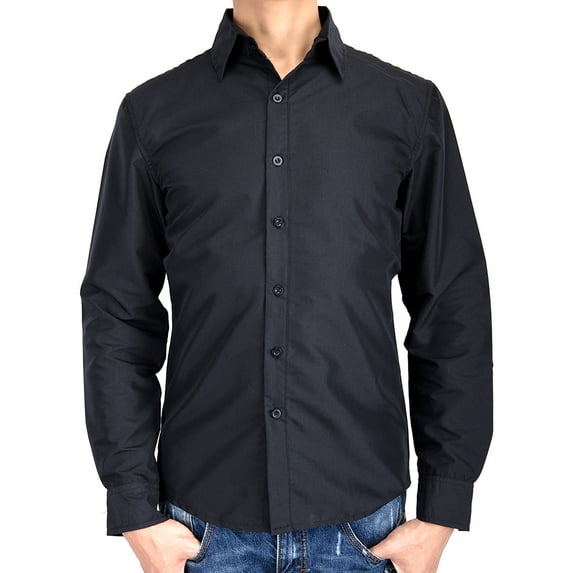 LELINTA Men's Long Sleeve Solid Premium Dress Shirt, White/ Black/ Blue