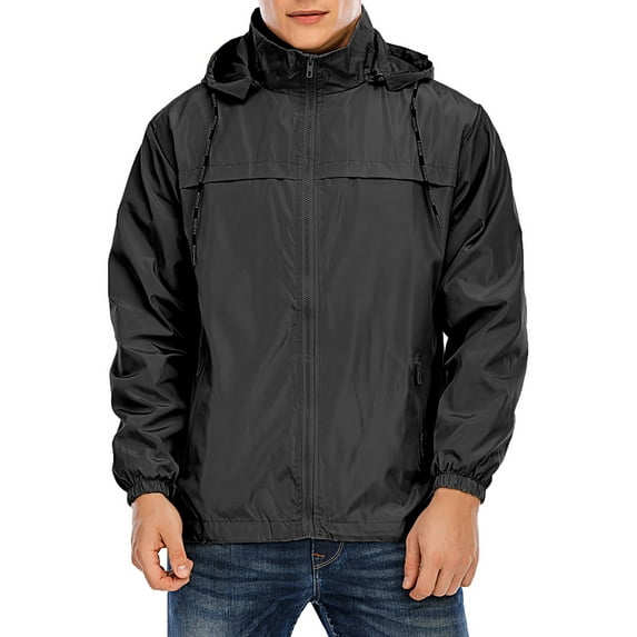 LELINTA Men's Outdoor Lightweight Jacket Windbreaker Packable Jacket Waterproof Rain Jacket Warm Outerwear Drawstring Hooded Zip-Up Sport Windbreake