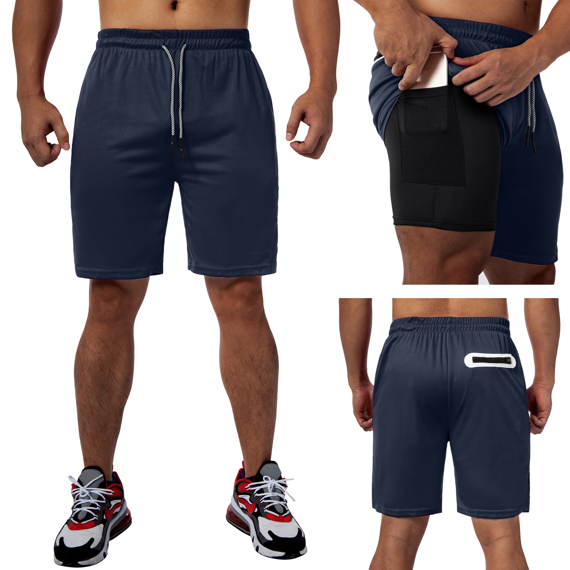 LELINTA Men's 2-in-1 Sports Training Bodybuilding Summer Shorts Workout  Fitness GYM Short Pants With Zipper Pocket 