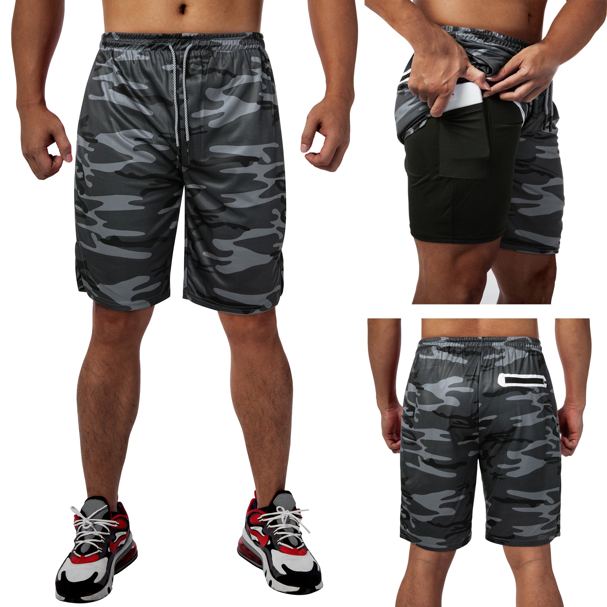 LELINTA Mens 2in1 Sports Running Bodybuilding Beach Breathable Shorts