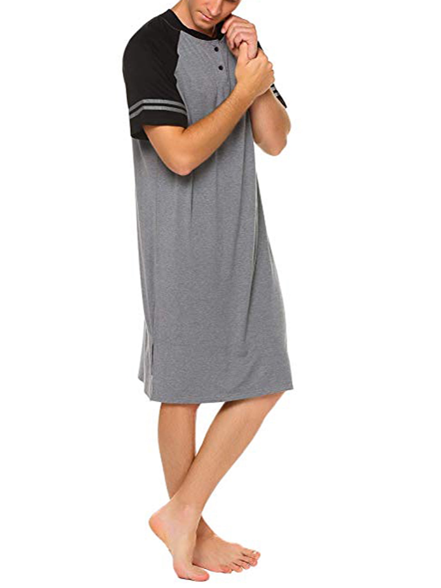 LELINTA Mens Loungewear Sleep Shirt for Men Nightshirts Short Sleeve Button Shirt Sleepwear M