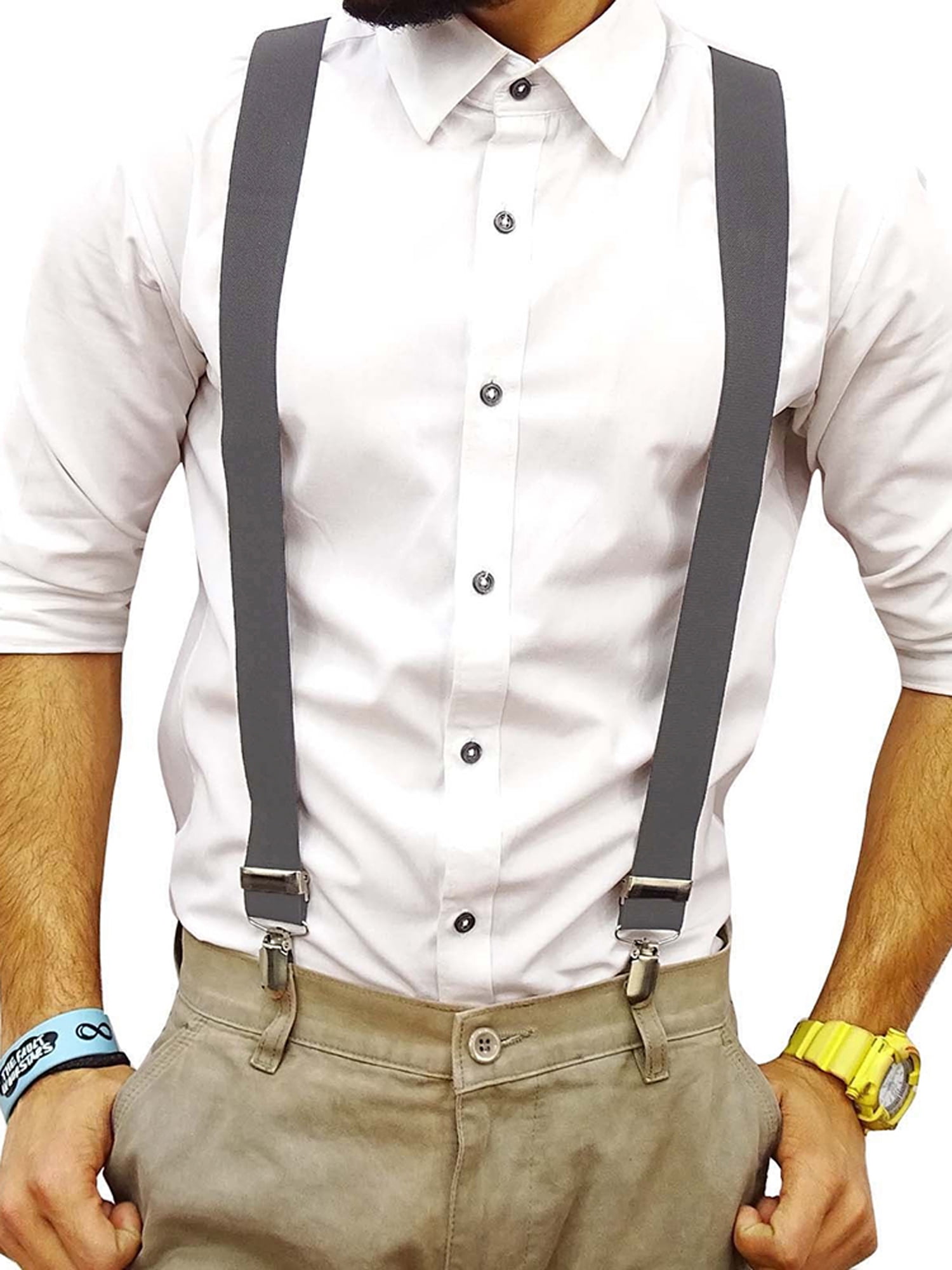 WELKINLAND 2Inch-Wide Full Elastic Suspenders, Heavy Duty