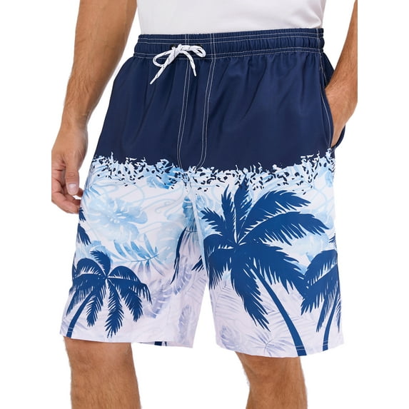 LELINTA Mens Swim Trunks Board Shorts Bathing Suits Elastic Waist Drawstring Blue/ Red, Up Size To 4X-Large