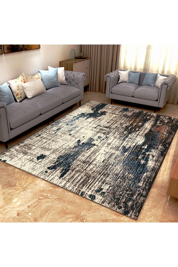 Modern Abstract Vintage Cream/ Blue Area Rug, Indoor Carpet, Bohemian, Easy Cleaning, For Bedroom, Kitchen, Living Room, Non Shedding, 3 Types Color 4 Sizes to Choose