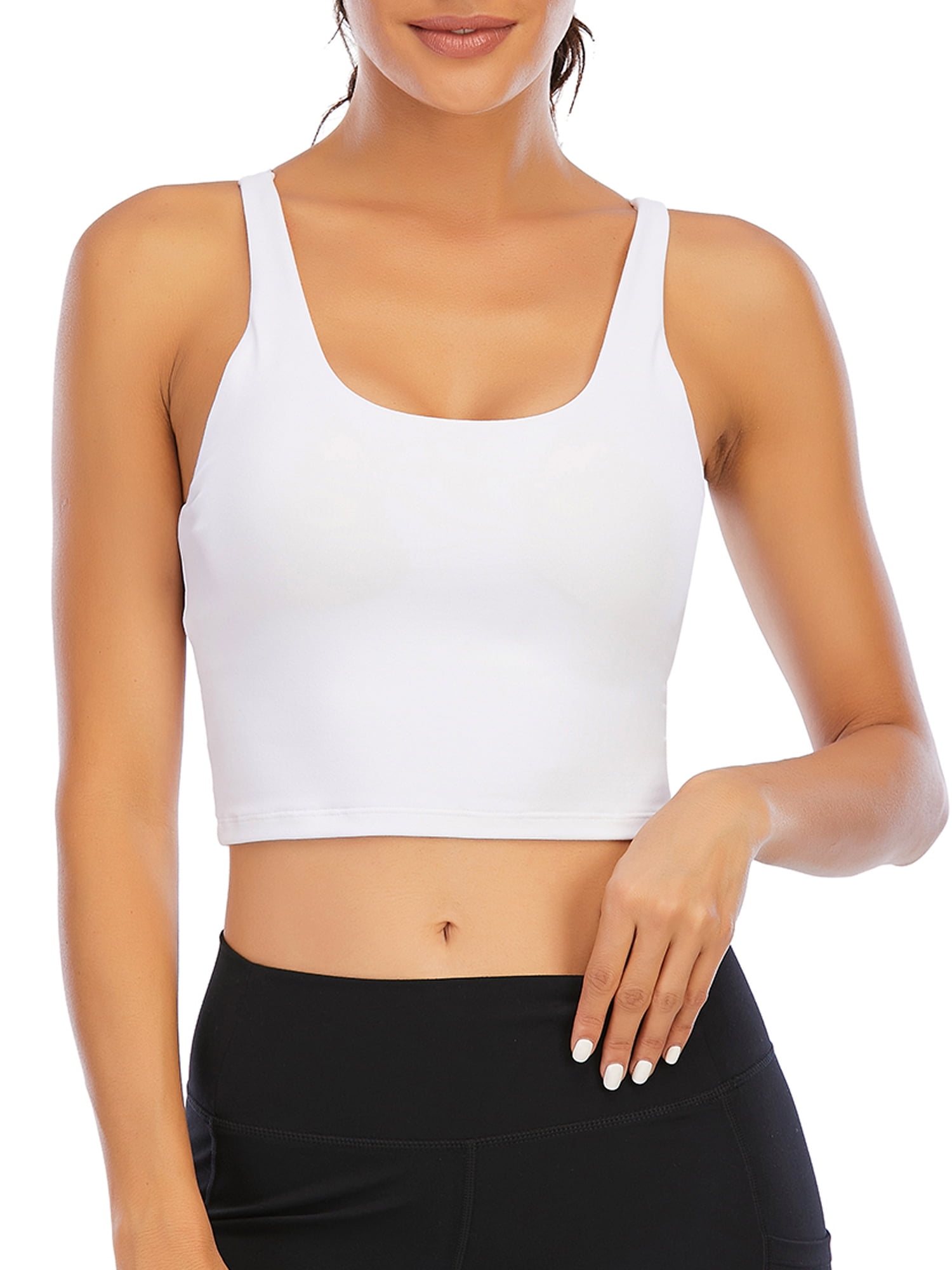 Black Fitted Crop Tank Top Women Built in Bra Funny Exercise Tanks