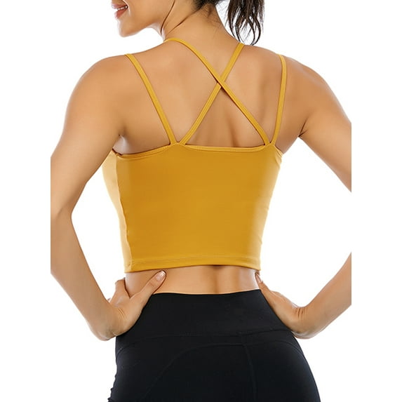 LELINTA Seamless Padded Strappy Sports Bra for Women, Sexy Crisscross Back Medium Support Yoga Bra with Removable Cups