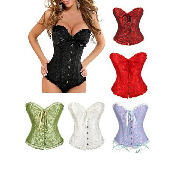 LELINTA Sexy Women's Satin Lace up Overbust Corset Plus Size Waist Training Corsets Bustier Top Corselet + G-string