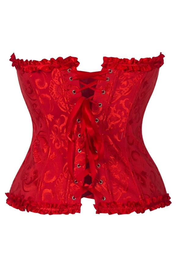 Sexy Women's Satin Lace up Overbust Corset Plus Size Waist Training Corsets Bustier Top Corselet + G-string