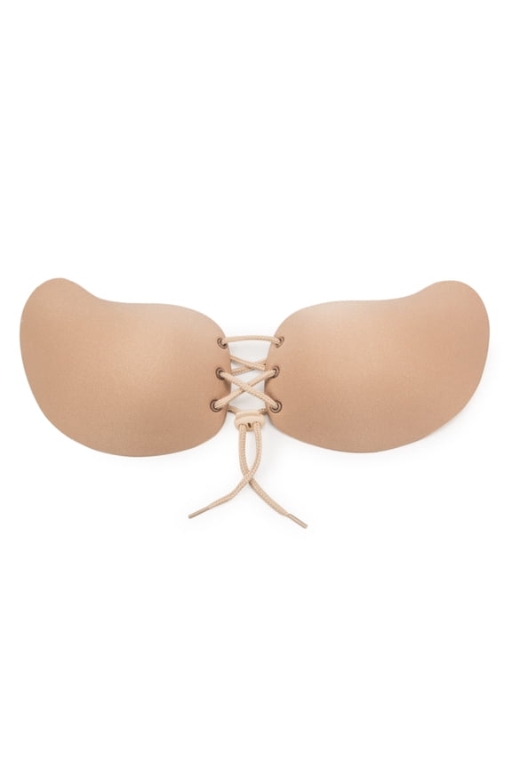 Strapless Self Adhesive Bra, Reusable Push Up Invisible Silicone Bras for Women with Drawstring Suit For Backless Dresses Wedding Party, Multiple Styles and Sizes, Beige/ Black/ Grey