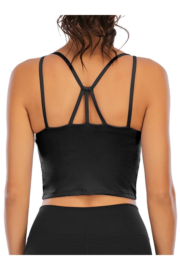 Strappy Sports Yoga Bras for Women Criss Cross Back Medium Support Padded Workout Bra Running Tops, Black/ Blue/ Purple, Size XS-XL