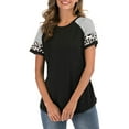 thumbnail image 1 of LELINTA Striped Shirt for Women Summer Top Short Sleeve T-Shirt Zip Crew Neck Pullover Tee, 1 of 7