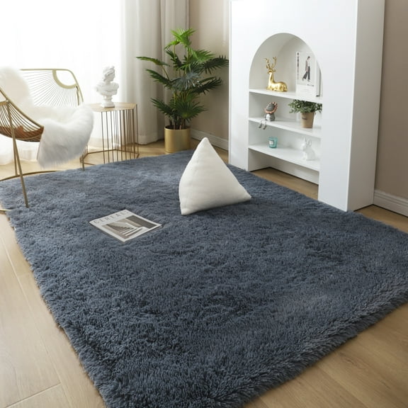 LELINTA Super Soft Fluffy Floor Rug Washable Shag Rug Shaggy Area Rug Bedroom Dining Room Anti-skid Carpet Yoga Mat Child Play Mat Contemporary Luxury Rug, 47.2'' x 63'', Grey