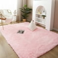 thumbnail image 1 of LELINTA Super Soft Fluffy Floor Rug Washable Shag Rug Shaggy Area Rug Bedroom Dining Room Anti-skid Carpet Yoga Mat Child Play Mat Contemporary Luxury Rug, 47.2'' x 63'', Pink, 1 of 5