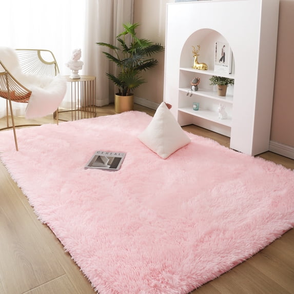 LELINTA Super Soft Fluffy Floor Rug Washable Shag Rug Shaggy Area Rug Bedroom Dining Room Anti-skid Carpet Yoga Mat Child Play Mat Contemporary Luxury Rug, 47.2'' x 63'', Pink
